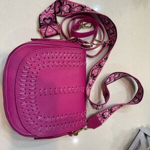 Genuine leather crossbody bag with two straps